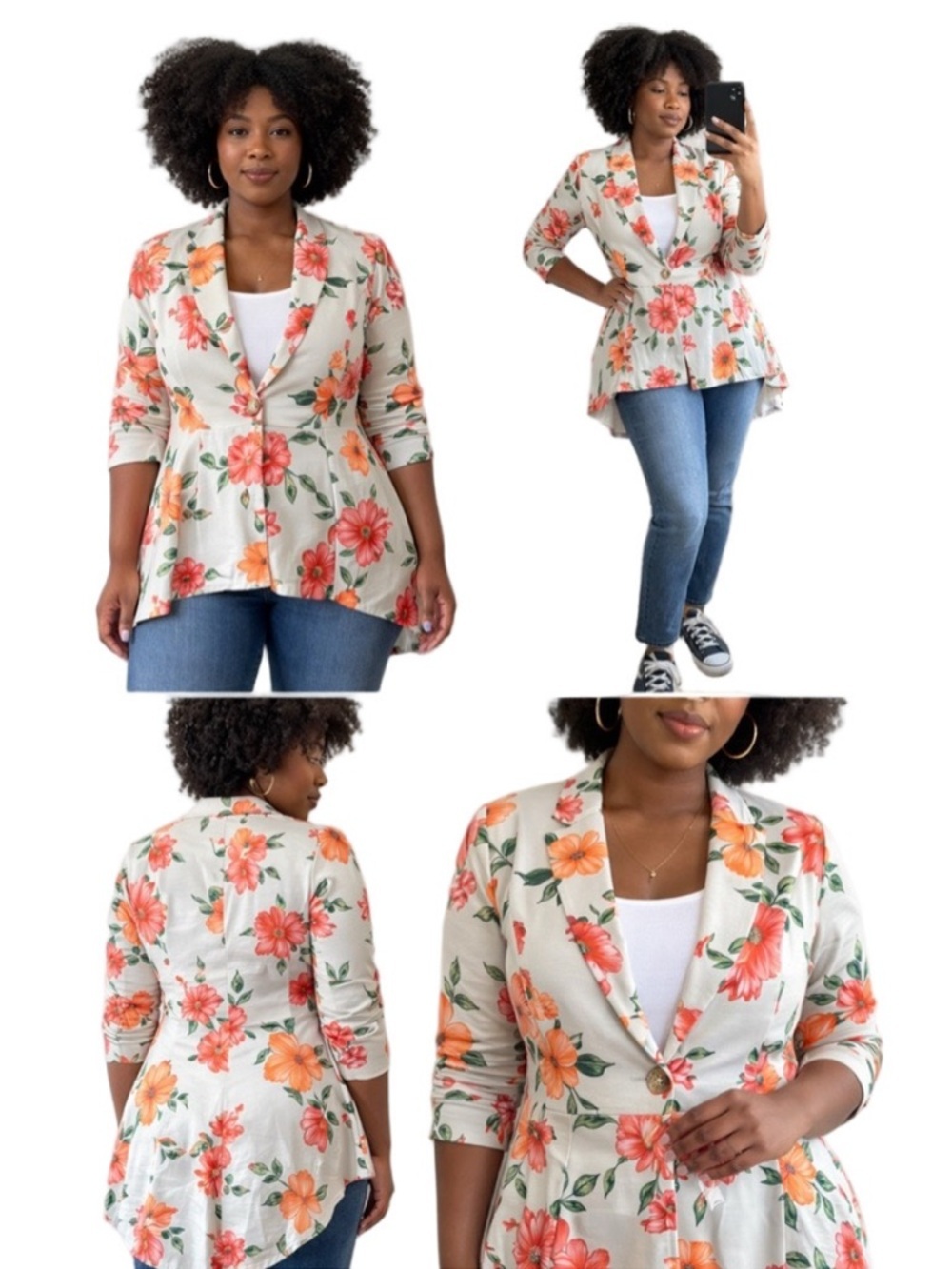 HEIMISH USA Tropical Vibrant Floral High-Low Blazer Jacket